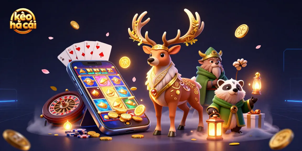 Engage with kèo nhà cái through lively 3D illustrations of fantasy characters amidst vibrant casino elements.