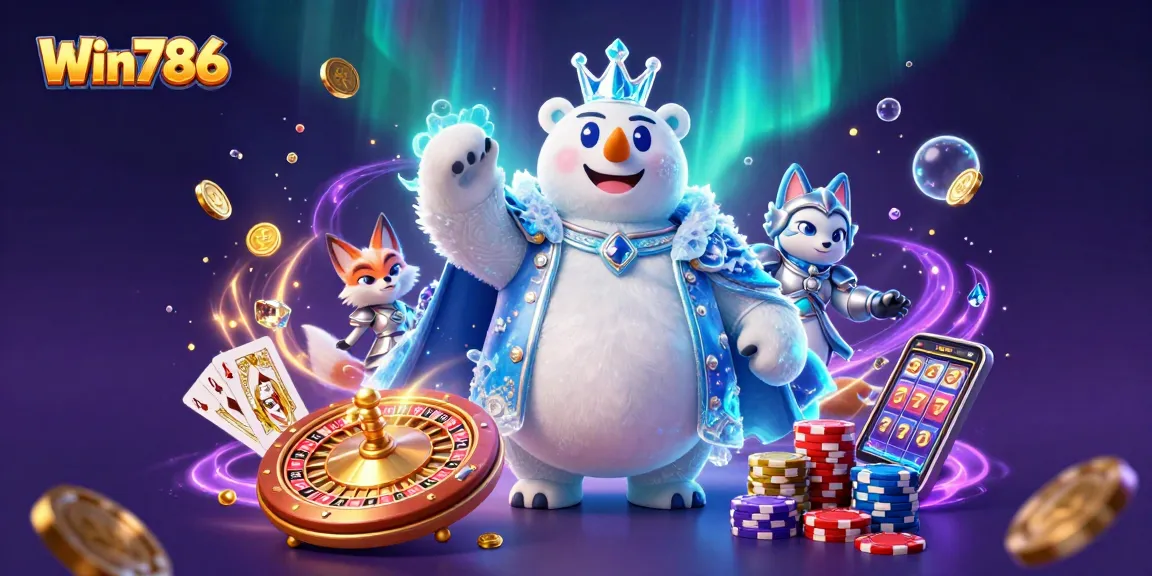 Experience exciting gaming with Win786 featuring vibrant slots and casino elements in a captivating scene.